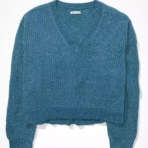 Soft V-Neck Sweater from American Eagle. Teal color.
